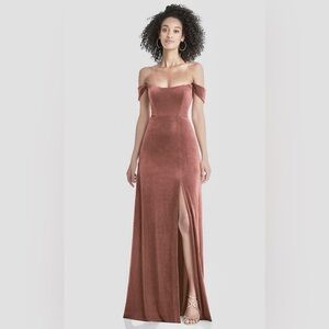 NWT Dessy Collection Tawny Rose Off-the-Shoulder Velvet Dress with Pockets, 10R